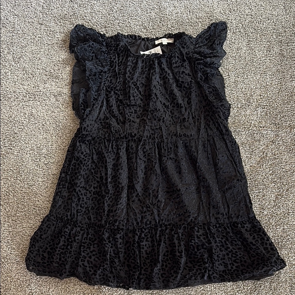 LOFT Black Leopard Print Babydoll Dress